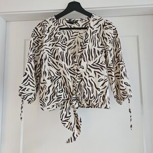 Kivari Linen Rayon Beige and Black Zebra Print Women's Top